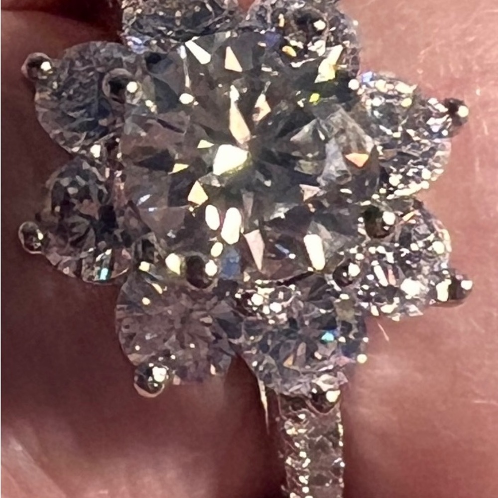 Silver Diamond floral Cluster Ring size 8